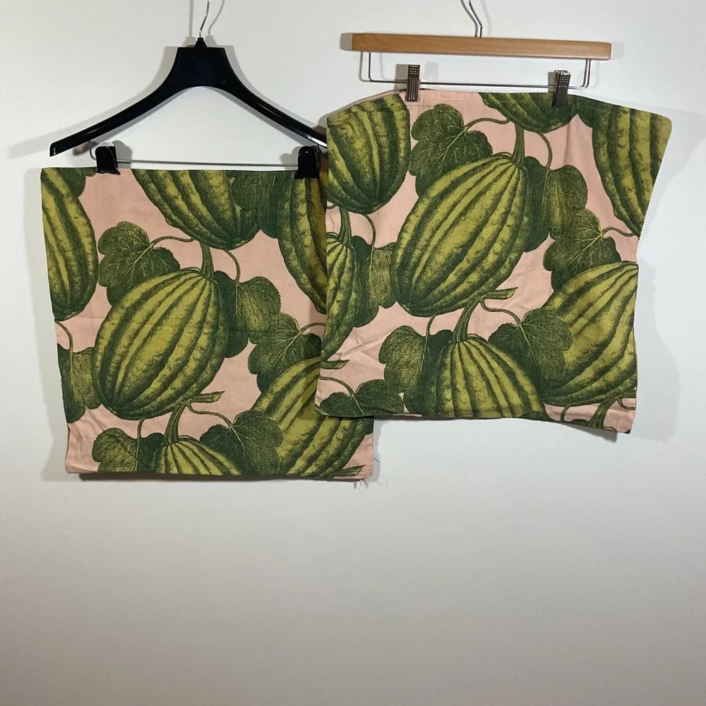 IKEA PARKSALLAT Set of 2 Pink Green Gourd Botanical Cotton Pillow Covers 20x20